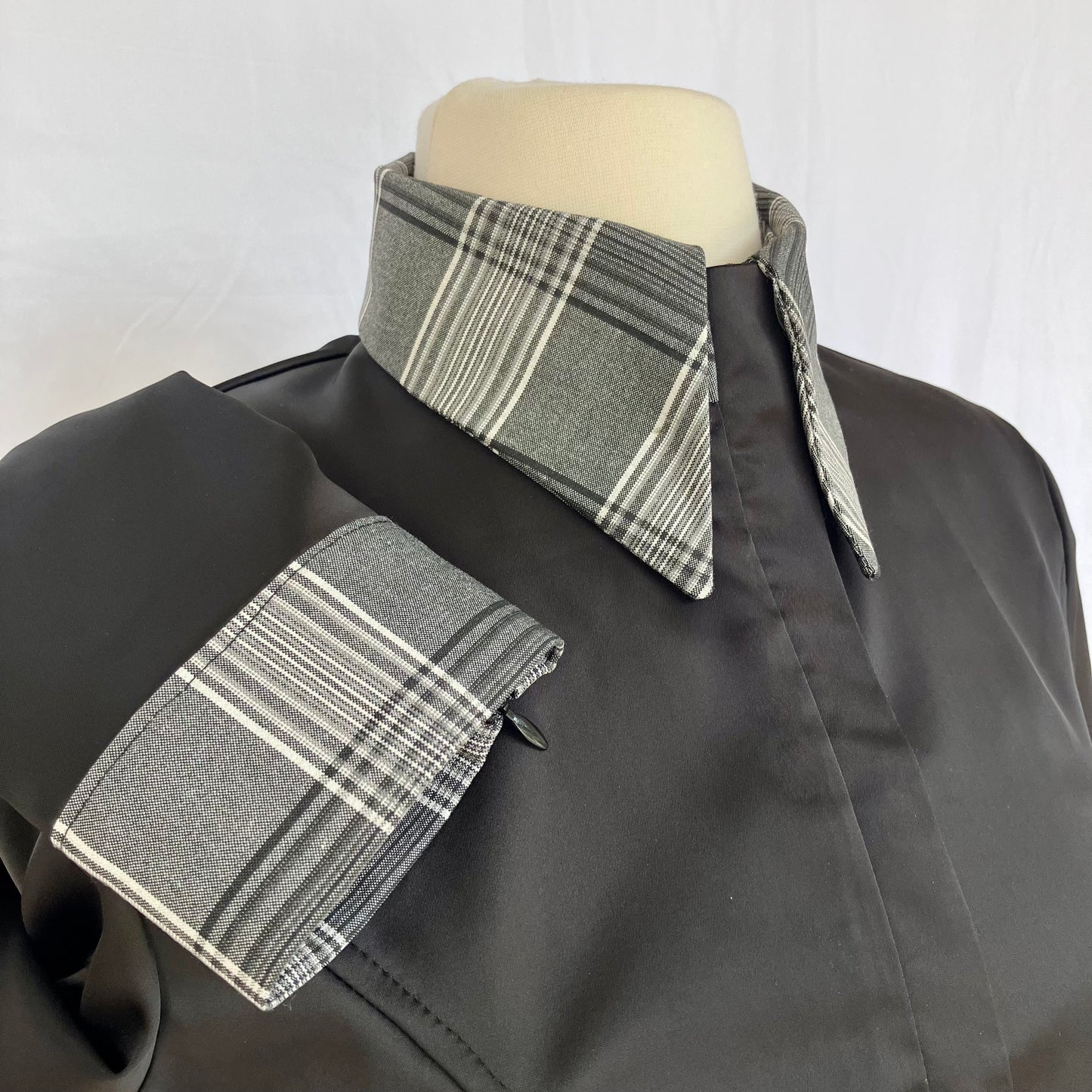 Black Stretch Satin with Glen Plaid Contrast Fabric Size 2