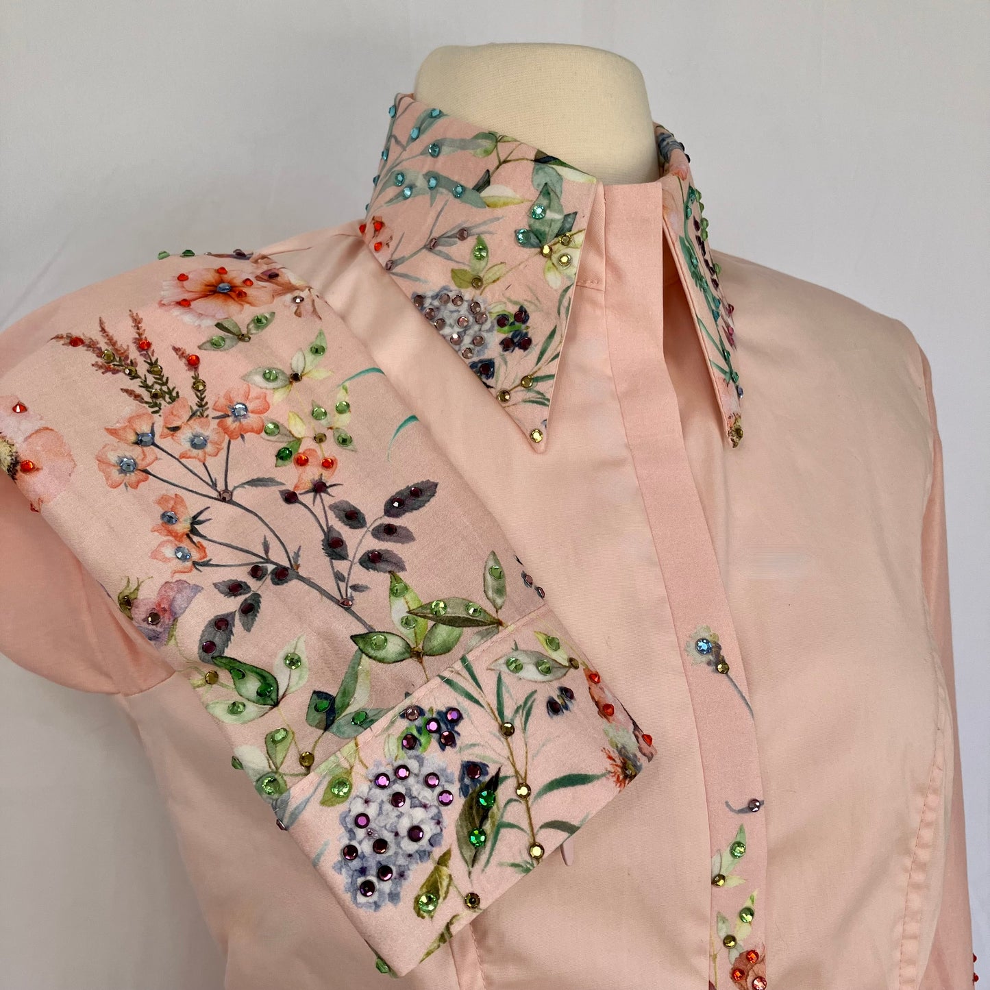 Pink Floral Panel Show Shirt with Rhinestones Size 4