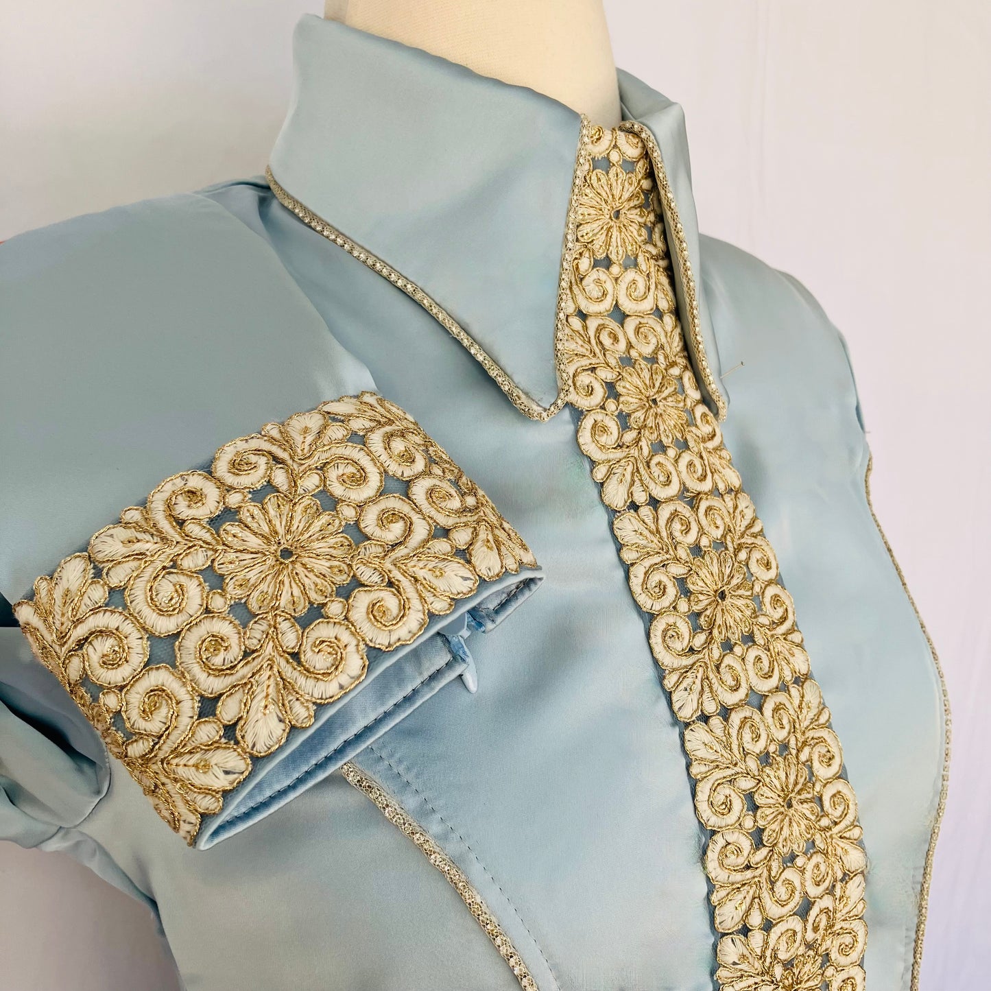 Sky Blue Stretch Satin Sari Trim & Rhinestone Piping Size 2
