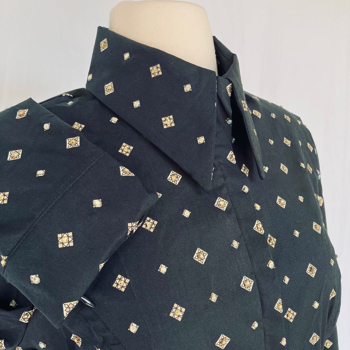 Geometric Gems on Black Stretch Cotton with Embedded Stones on Each "Gem" Size 12