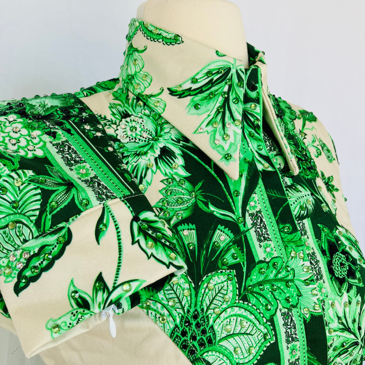 Green Floral Panel with All-Over Embedded Stones Size 4