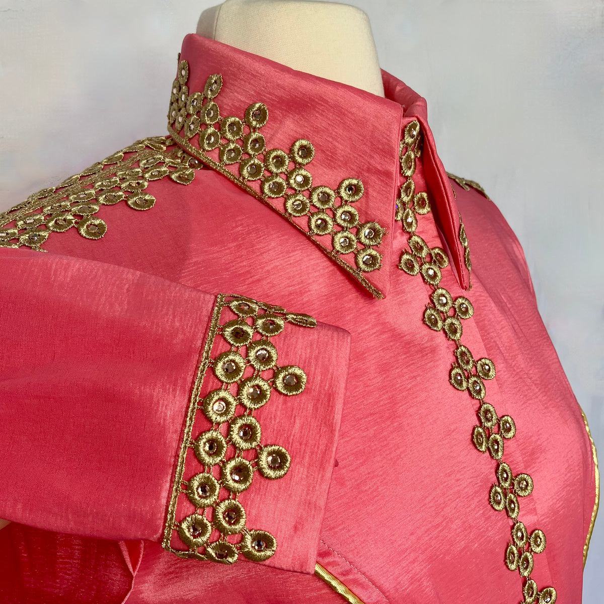 Coral Taffeta with Gold Venise Lace Embedded with Soft Gold Stones Size 8