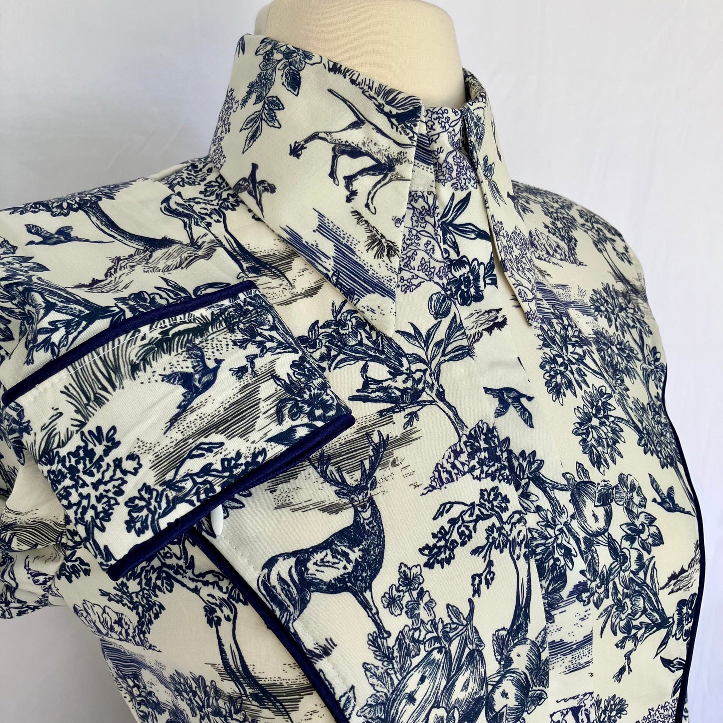Navy Woodland Stretch Cotton Poplin with Navy piping, Size 0