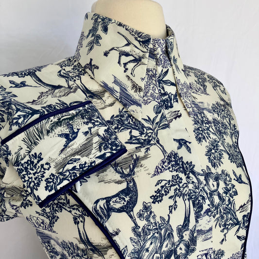 Navy Woodland Stretch Cotton Poplin with Navy piping, Size 0