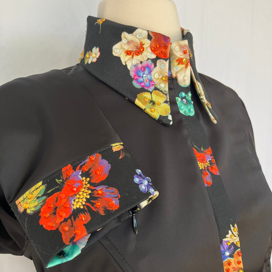 Black Stretch Satin with Floral Contrast Fabric Size 4