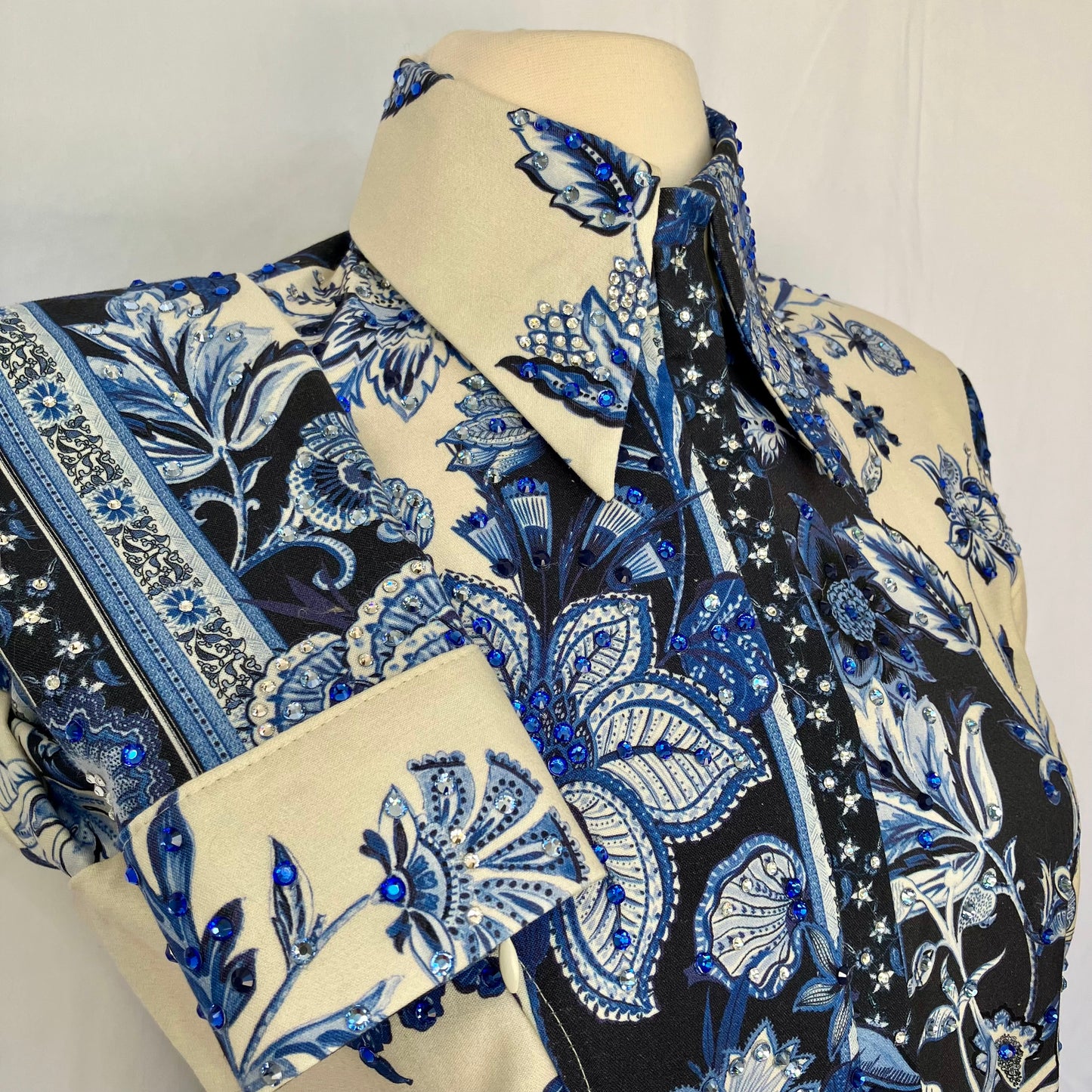 Blue Floral Panel Print with Embedded Stones Size 2