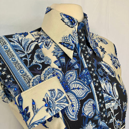 Blue Floral Panel Print with Embedded Stones Size 2