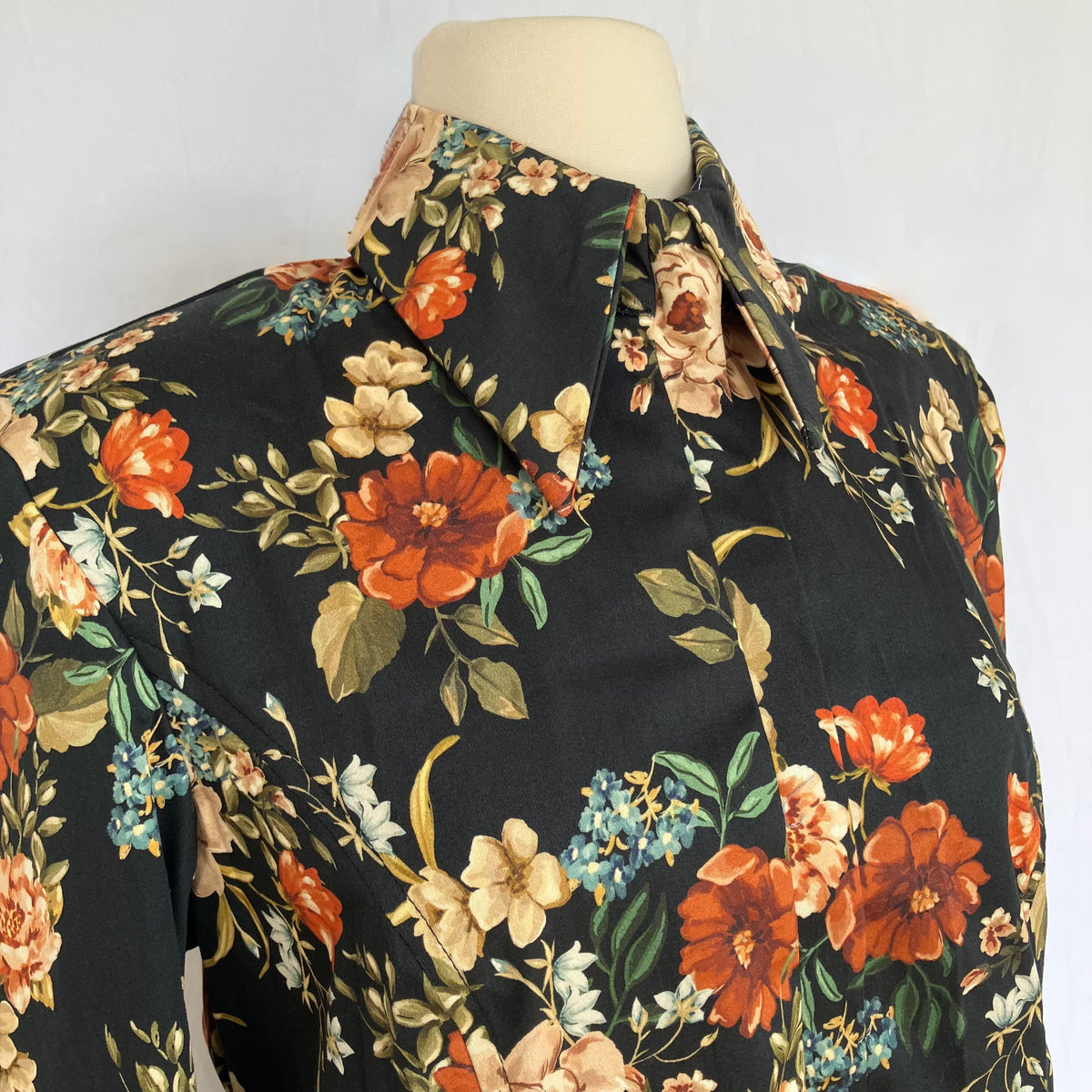 Black and Red Floral Stretch Cotton Sateen Size 14